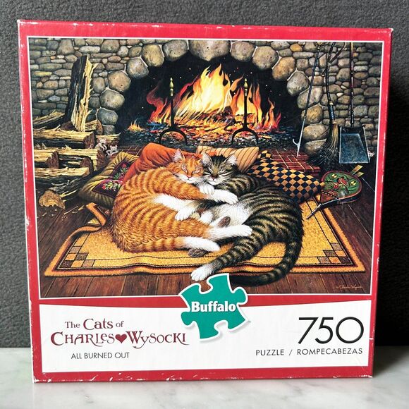 The Cats of Charles Wysocki All Burned Out Fireplace 750 Piece Puzzle-Complete - Picture 1 of 8